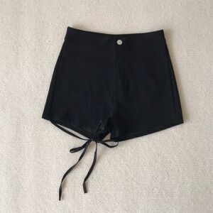 High-Waist Black Drawstring Tie Shorts